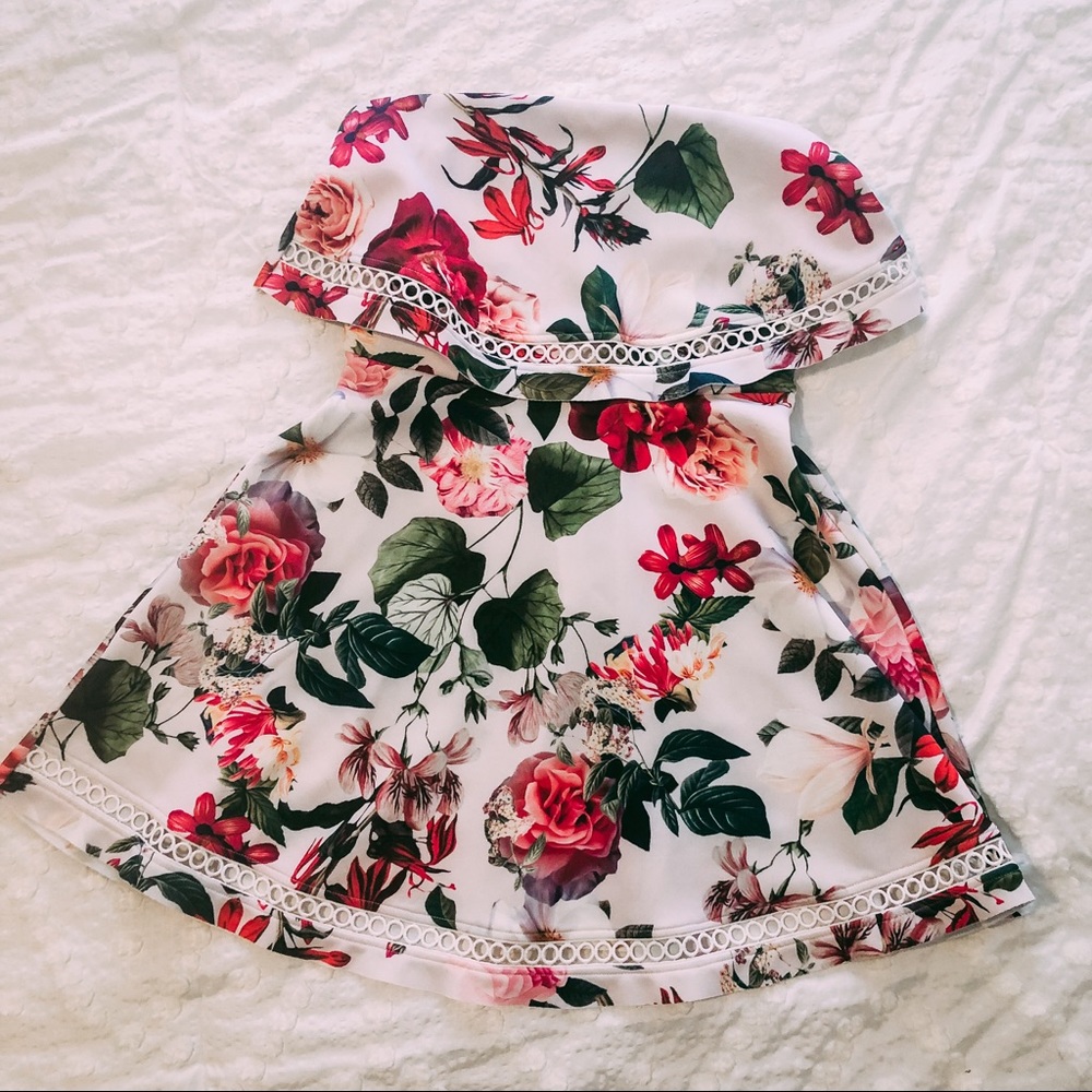 Strapless Floral Party Dress